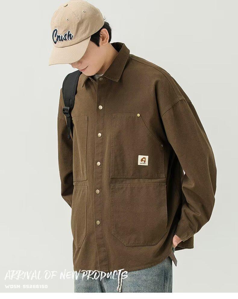 Product Introduction of Men's washed vintage long sleeve work shirt Artistic style cotton large size shirt jacket 2