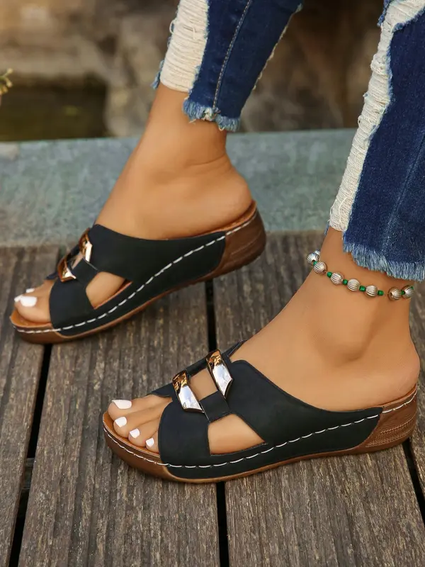 Women's Fashionable Plain Color Platform Sandals, Casual Versatile Sandals for Summer, Lightweight Comfortable Shoes for Daily Wear, Girl 5