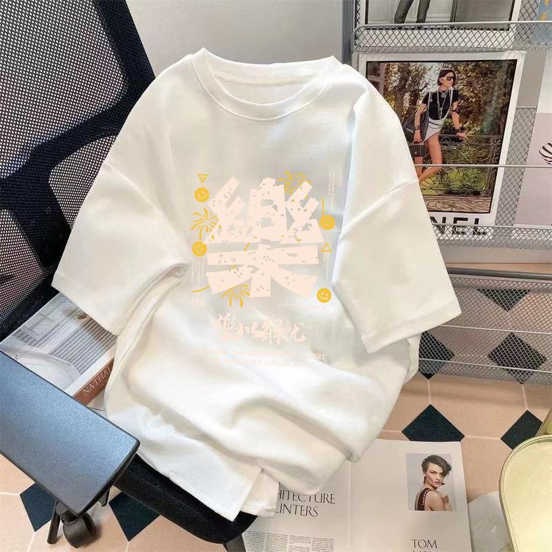 Product Introduction of Limited-Time Discount Youth Summer Short-Sleeved T-shirt Cartoon Print Half Sleeve Shirt Loose All-Matching round Neck T-shirt Clothing Women's Clothing 25