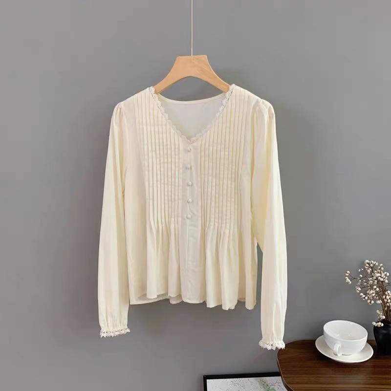 Product Introduction of CHICMORE Atasan Kemeja lipit desain retro Lengan Panjang Gaya Modis Untuk Wanita 7