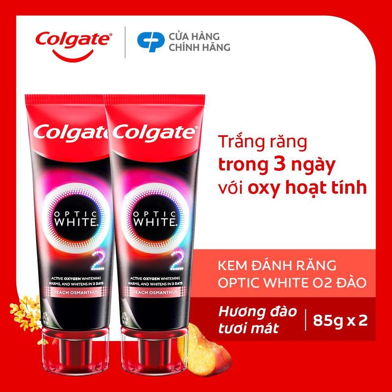  Bộ 2 Kem Đánh Răng Colgate trắng răng Optic White O2 với Oxy Hoạt Tính 85g  tuýp 