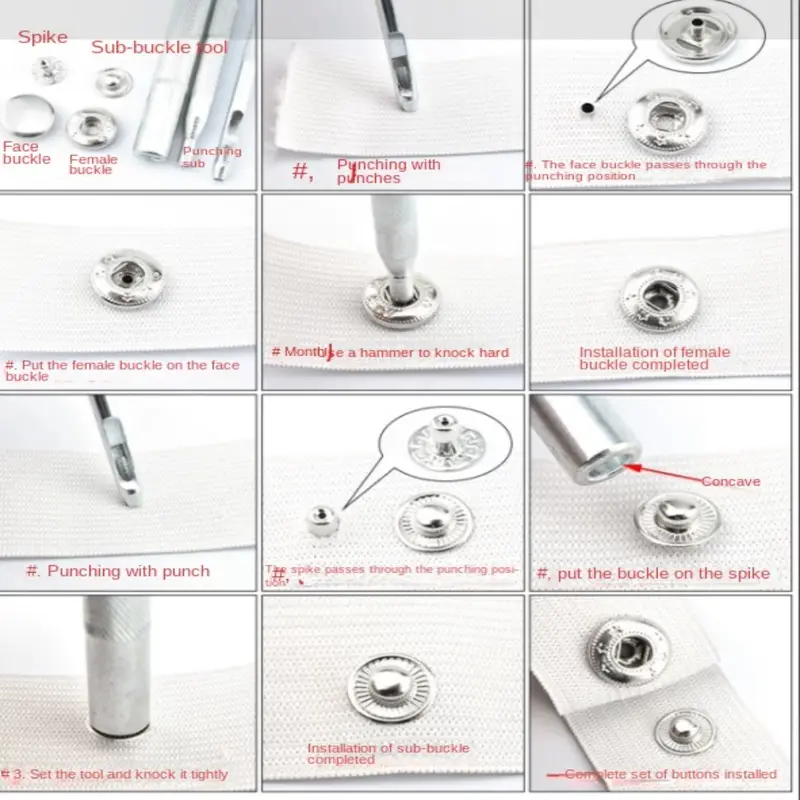 Nút bấm kim loại cho nút áo sơ mi quần áo, Đinh Tán tròn, Nút bấm, Bộ 10 (40 chiếc) 4