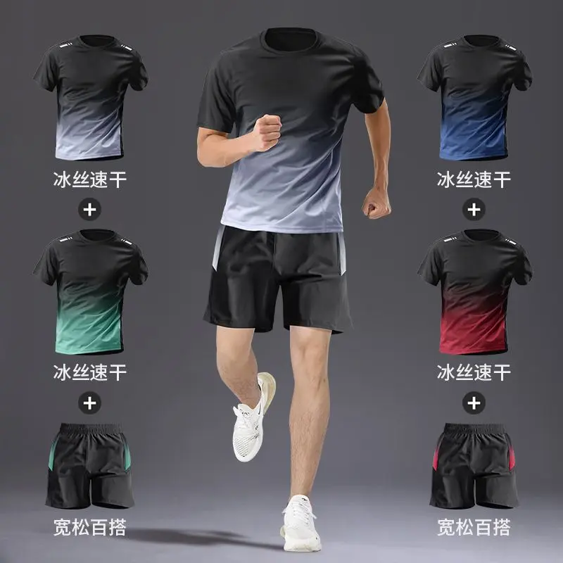 Áo Thun Thể Thao, Quần Áo Nam Lụa Lạnh Nhanh Khô Trang Phục Chạy Bộ, Quần Áo Tập Thể Dục Ngắn Tay Mỏng Mùa Hè, Quần Áo Cầu Lông Bóng Rổ Sport Top Cổ Tròn