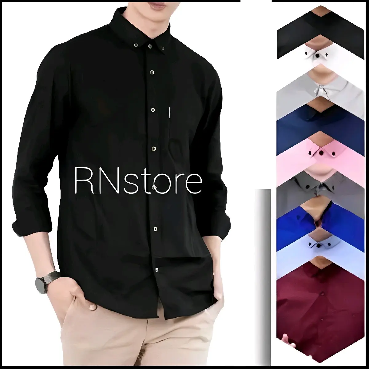 Kemeja Pria Hitam Polos Lengan Panjang Basic Casual Premium Hem Putih Standar Pendek