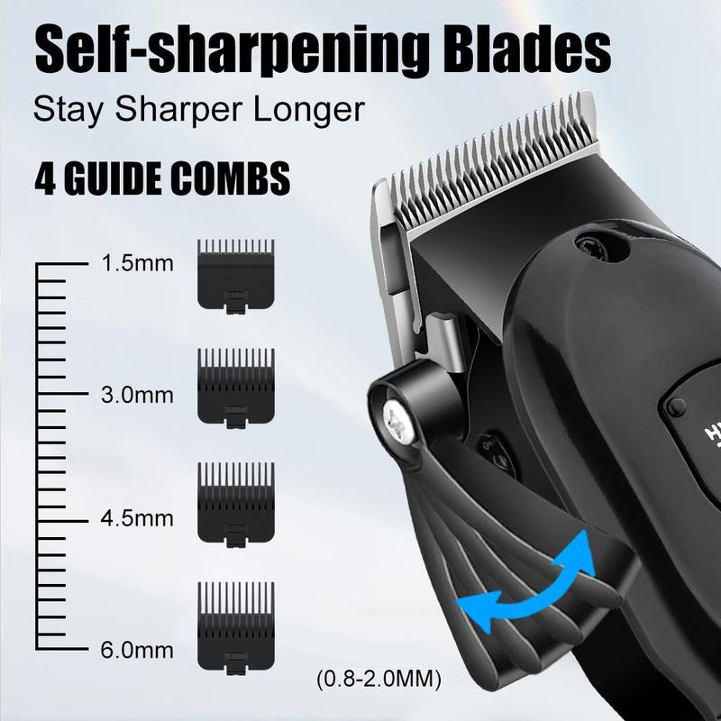 Professional Men's Hair Clipper with LED Display, 1 Set USB Rechargeable Men's Hair Cutting Machine, Cordless Hair Clipper Trimmer, Barber Kit 8
