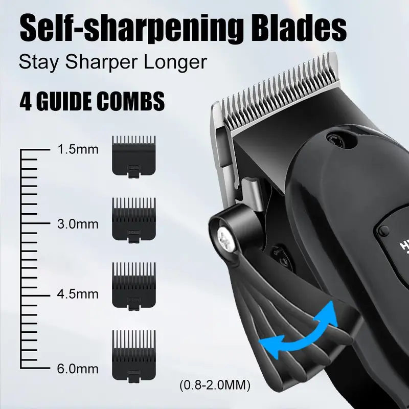 Professional Men's Hair Clipper with LED Display, 1 Set USB Rechargeable Men's Hair Cutting Machine, Cordless Hair Clipper Trimmer, Barber Kit 8