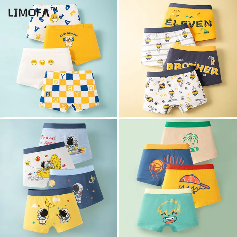 [Pack of 4]Cotton Boxer Brief for Boys 3-11 Years Soft Underwear For Little Boys Elastic Waist