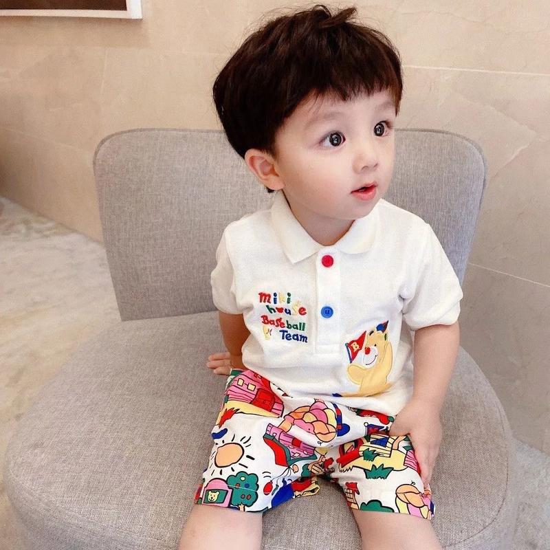 Áo Polo Hình Gấu Cờ, Phong Cách Mùa Hè, Dành Cho Bé Trai Và Bé Gái, Phong Cách Kỳ Nghỉ Dễ Thương, Bộ Quần Đùi Hoa Thời Trang, Phát Hành Vào Năm 2024 1