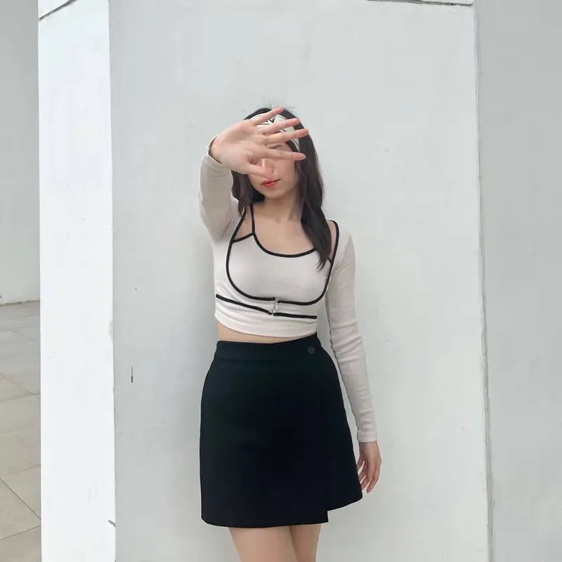 AXEL knit crop top wanita lengan panjang Atasan Knitwear Stretch 2