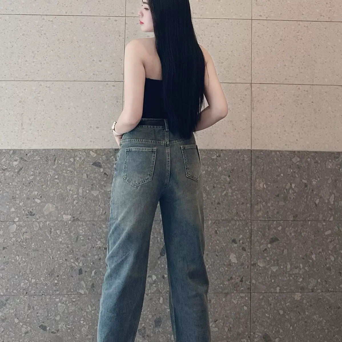 V.M-Quần Jeans Nữ Suông Trơn Màu Đậm Có Phủ Dơ (S-2XL) Vải QC Mềm có 2 chiều dài 103cm và 95cm VM3344 Women Pants | BigBuy360 - bigbuy360.vn