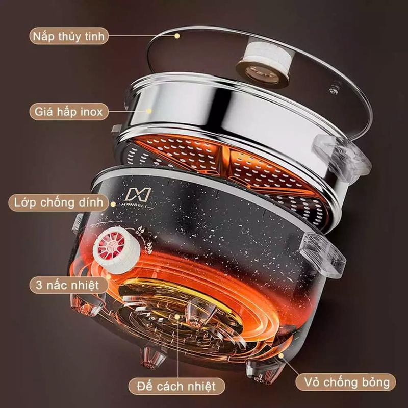 Product Introduction of [HÀNG XẢ]Nồi Lẩu Điện Mandeli 2 Tầng 28cm Kèm Giá Hấp Tiện Lợi, Nồi Lẩu Điện Đa Năng Công Suất 1000W Tráng Men Chống Dính Cao Cấp ,Có Bảo Hành 34