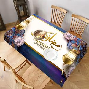Ramadan Themed Tablecloth, 1 Count Rectangular Floral Pattern Tablecloth, Table Decoration Supplies for Home Kitchen Dining Room, Home Decor
