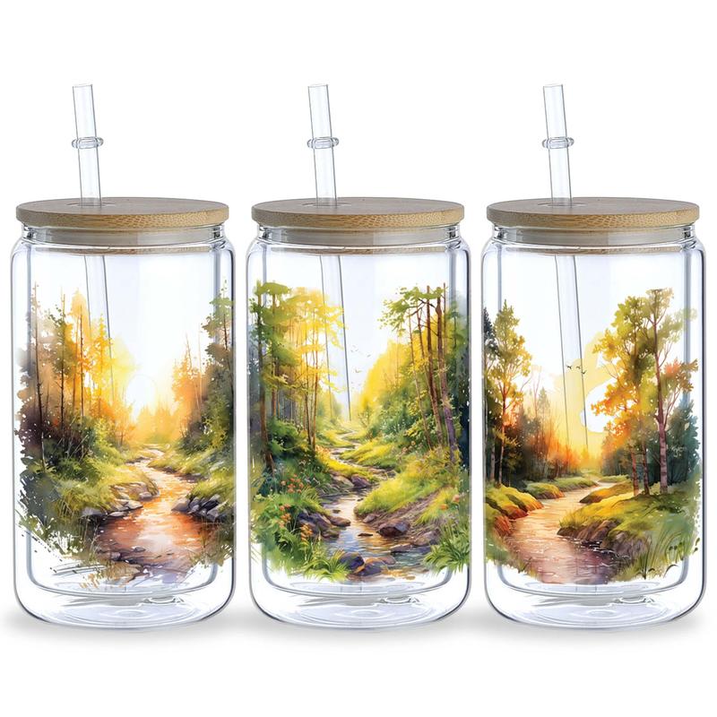 Product Introduction of Summer Sunset Pattern UV DTF Cup Sticker, 5 Counts/set Waterproof UV DTF Sticker, Decorative Sticker for 16oz Glass Cup, DIY, Furniture, Crafts 6