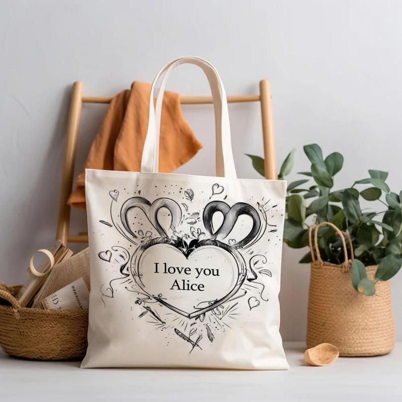 Heart Pattern Outlining Deep Affection Canvas Bag, Creative Handbag, Unique Heart Pattern Outlining Deep Affection Bag, Gift for Girlfriend 4