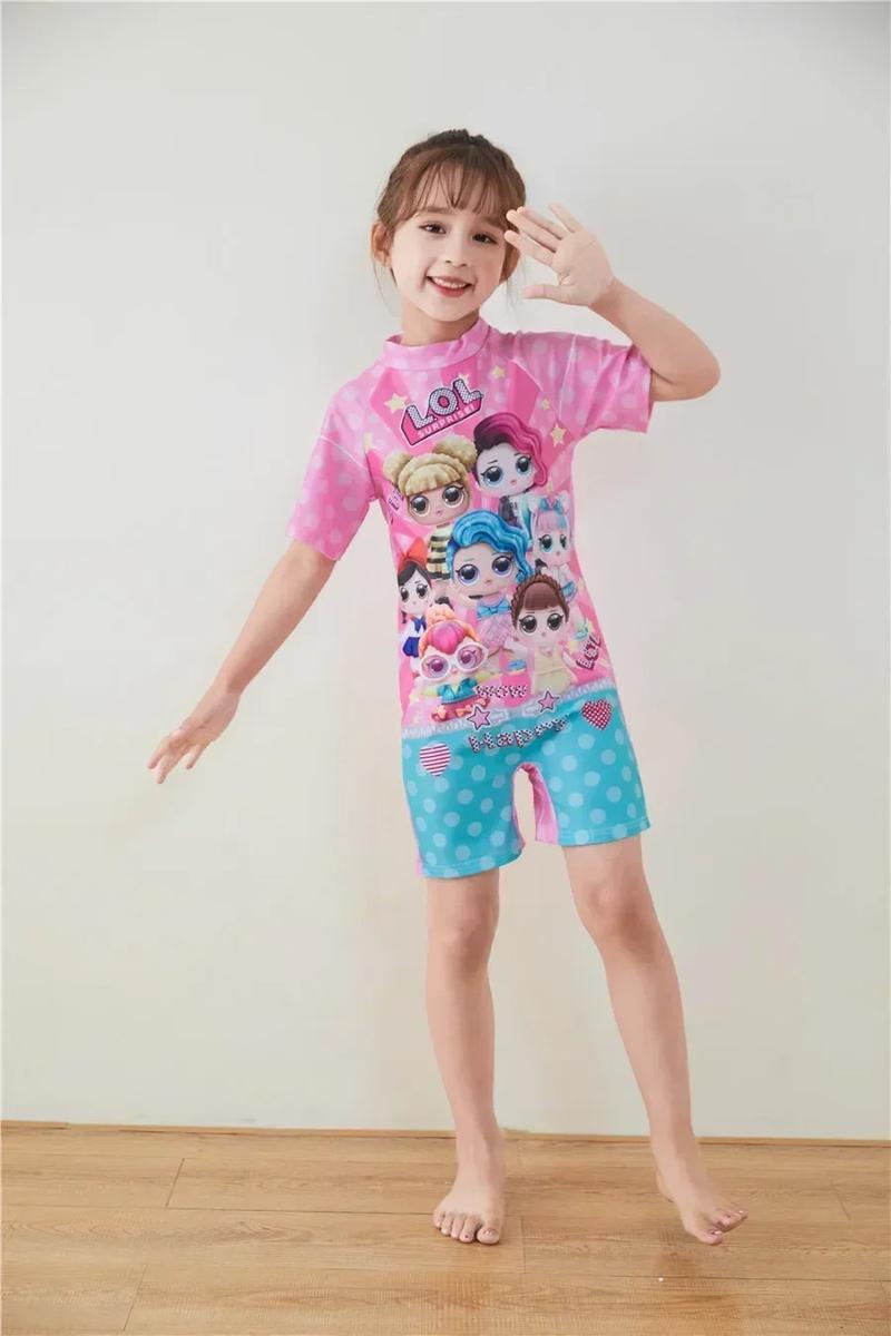 Product Introduction of Conservative Swimsuit 2024 One-piece Girl's Short-sleeved Shorts Swimsuit Cartoon Cute Children's Swimsuit Baby Girl 24