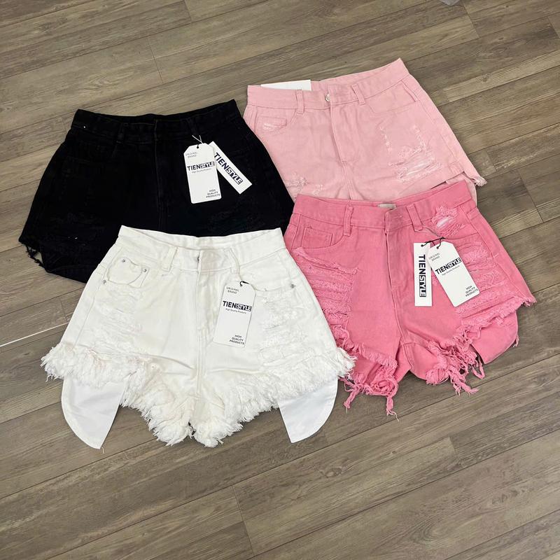  TIENSTYLE - Quần Short Jean Nữ Lộ Túi Rách Nhuyễn Lưng Cao Quần Jean Nữ Ngắn Bigsize Màu Đen Trắng Hồng Xanh Bụi 