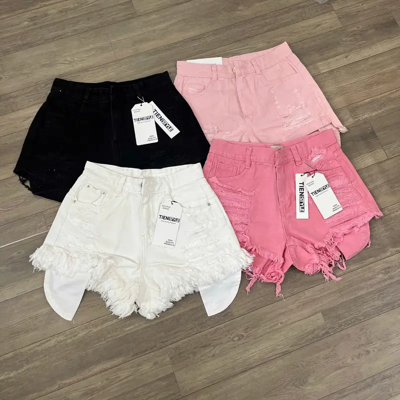 TENNBIGSIZE Quần Short Jean Nữ Lộ Túi Rách Nhuyễn Lưng Cao Women Denim Pants Size S/2XL Chất Jean Mềm Màu Đen Trắng Hồng 1