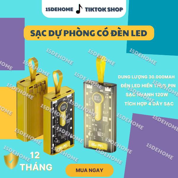 Pin Sạc Dự Phòng trong suốt sạc nhanh 20.000MAH đèn Led sạc nhiều thiết bị dung lượng lớn new HOT HOT HOT
