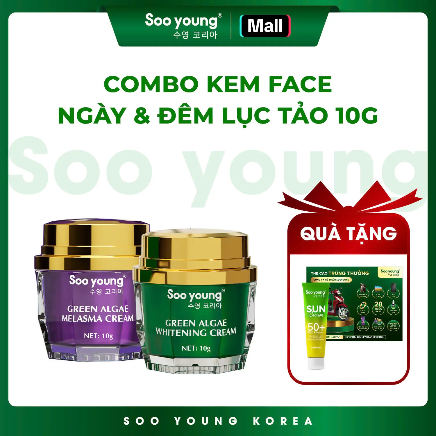 Kem Face Ngày & Đêm Lục Tảo SOOYOUNG Chăm Sóc và Làm Đẹp Da 10gr