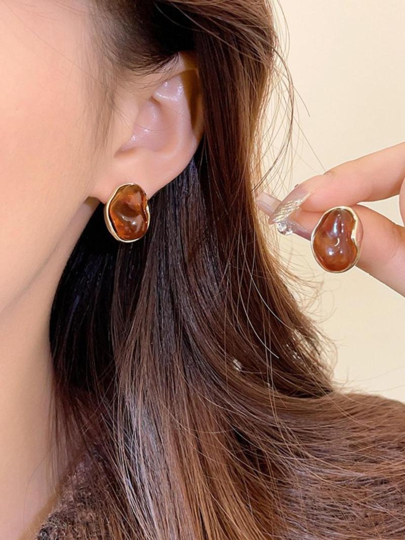 Product Introduction of Vintage Tiger Eye Stone Decorated Earrings Set, Elegant Geometric Design Earrings for Women, Trendy All-match & Exquisite Jewelry for Birthday Gift 9
