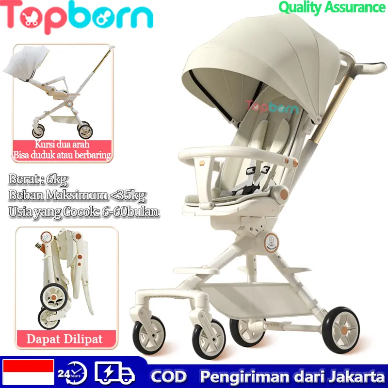 Topborn Stroller Kereta Bayi Dapat Dilipat Dengan Piring Makan Bisa Duduk Atau Berbaring Tempat Duduk Berputar 360° Portabel roda  stroller
