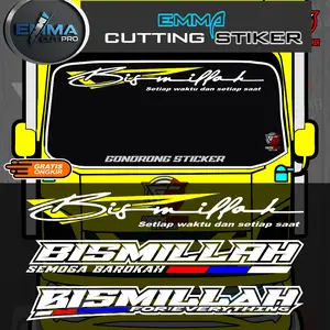 STIKER KACA MOBIL Sticker Cutting Kaca Depan Truck Pick-up Bismillah Setiap Waktu Dan Setiap Saat, Stiker Kaca Depan