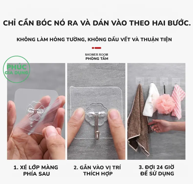 Miếng Dán Móc Treo Trong Suốt Không Dấu Vết - Chống Thấm, Tải Trọng Cao 1