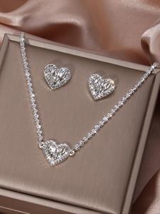 Conjunto de Joyería con Forma de Corazón Decorado con Pedrería, Joyería de Moda para Fiesta, Decoración Diaria de Ropa, Joyería Exquisita y Comodín para Regalo de Cumpleaños