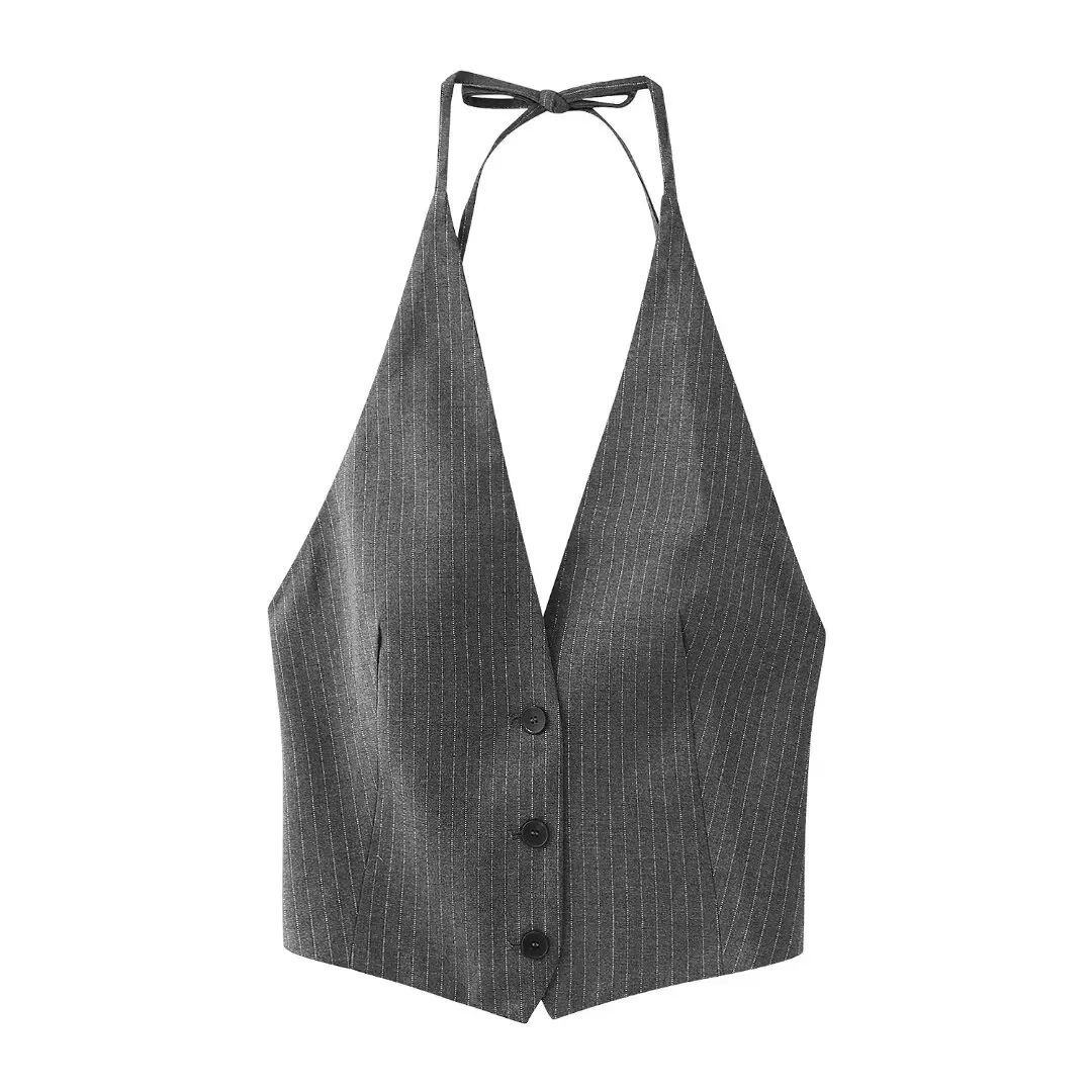 Áo Vest Hở Lưng Sọc Thời Trang Nữ, DUOPERI, Cổ Chữ V, Buộc Dây, Phong Cách Sang Trọng Sang Trọng, Áo Thường Ngày Áo Ghi Lê, Dành Cho Nữ Women Top