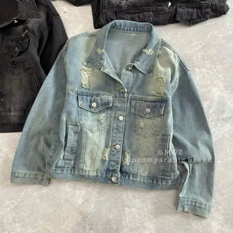 Áo khoác bò nữ xước. Form vừa người. M62 55kg đổ lại ( có 6 túi )   Women. Top Jacket SEO 5