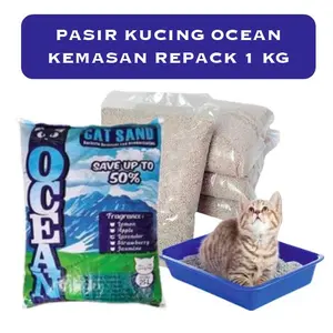 Pasir Kucing OCEAN Wangi Beraroma Repack 1 kg / Pasir Gumpal / Premium Cat Litter / Pasir Granul Aroma Berkualitas