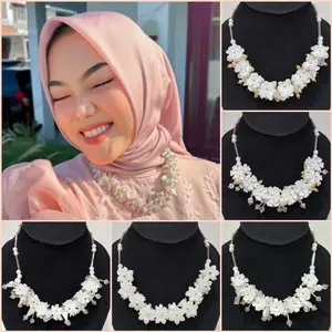 Crystal Beads Necklace Kalung Daily Hijab Fashion Mutiara Premium & Crystal Premium Panjang 60cm Rantai Tambahan Desain Estetik Korean Look Modis Terjangkau