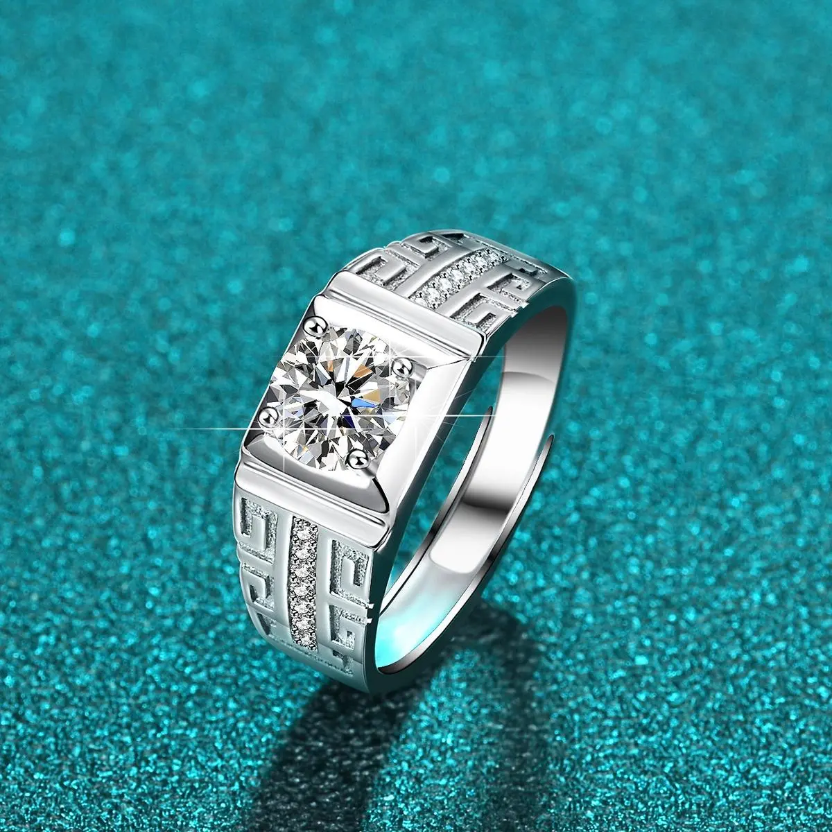 Cincin Pria Perak Sterling Silver 925 Terbaru Batu Berlian Moissanite Putih Asli 2.0 CT Ring adjustable Perhiasan Pria Bersertifikat GRA