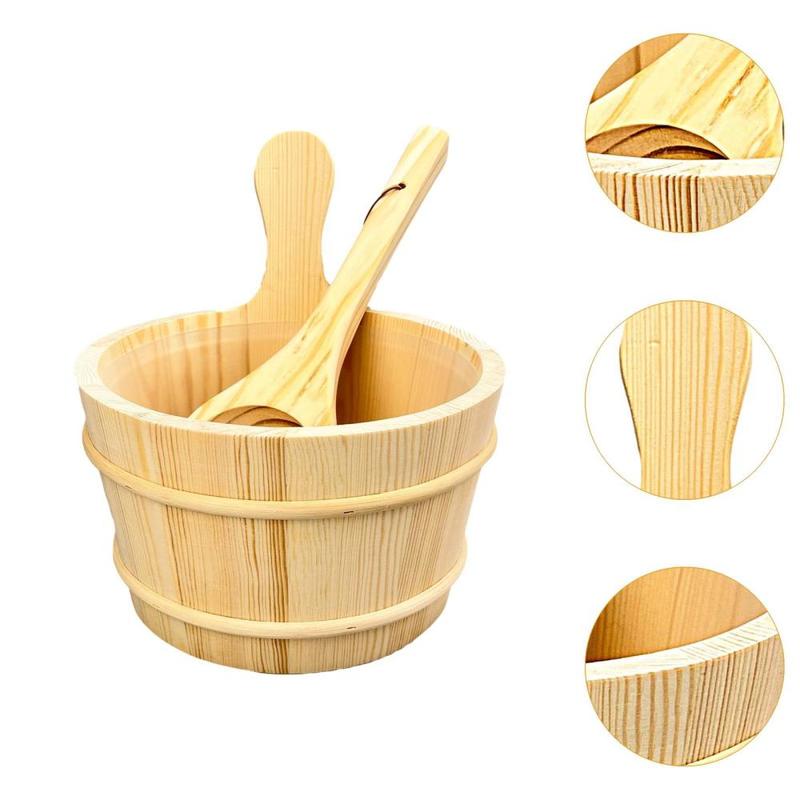 Product Introduction of Wooden Sauna Barrel Hot Tub Barrel Portable 5 L Wear Resistant Bath Bucket Sturdy Bath Supplies for Bath Home Bathroom SPA Sauna 1