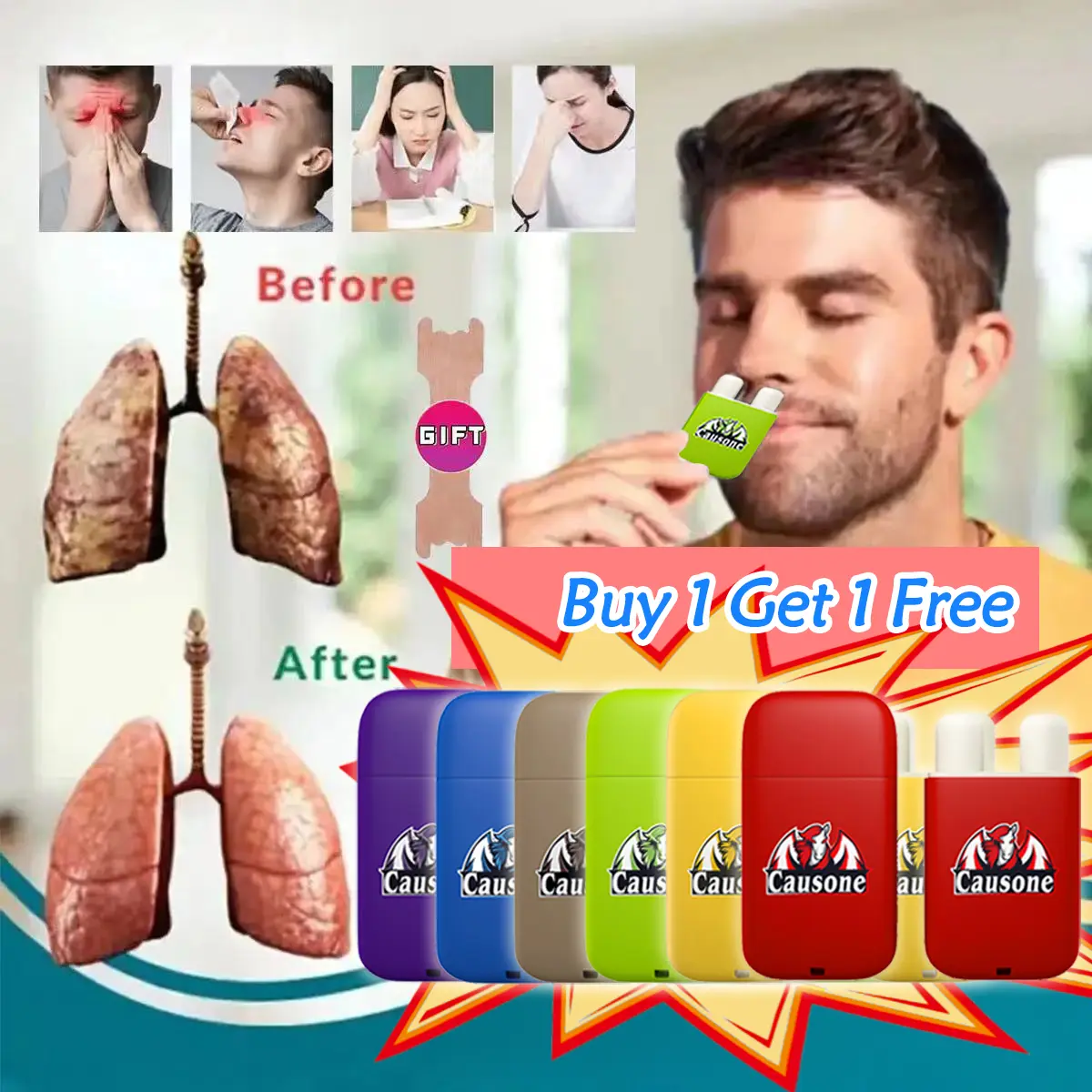 【Buy 1 get 1 free】The NewMulti-flavored dual-hole vitality oil energy bar cooling nostril nasal inhaler multi-purpose Cleansing Oral Herbal
