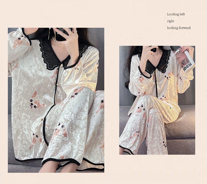 Product Introduction of Bộ Đồ Ngủ Nhung Kim Cương, Cao Cấp, Dành Cho Nữ, Bộ Đồ Mặc Nhà Dài Tay, Phong Cách Pháp Ngọt Ngào Nhung Vàng Mới, Thích Hợp Cho Mùa Xuân, Mùa Thu Và Mùa Đông 28