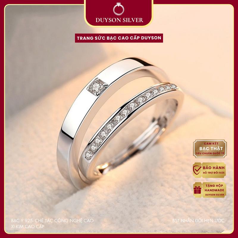  Nhẫn đôi bạc Ý 925 Mạ vàng cao cấp thiết kế free size DUYSON SILVER nhẫn cặp bạc nam nữ đẹp đơn giản BASIC .FS NDFS2  