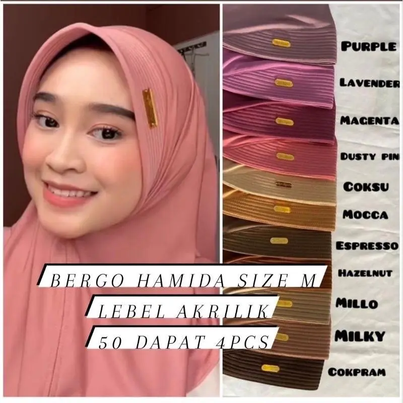 (50 ribu dapat 4 pcs) BERGO HAMIDAH LABEL BESI AKRILIK PREMIUM SIZE M MENUTUP DADA BY ALDIFA HIJAB Instan Nyaman