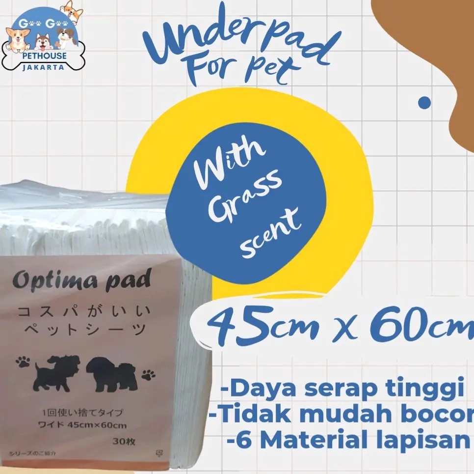 Underpad perlak alas pipis anjing wangi rumput ukuran 45 cm x 60 cm - 1 Pack