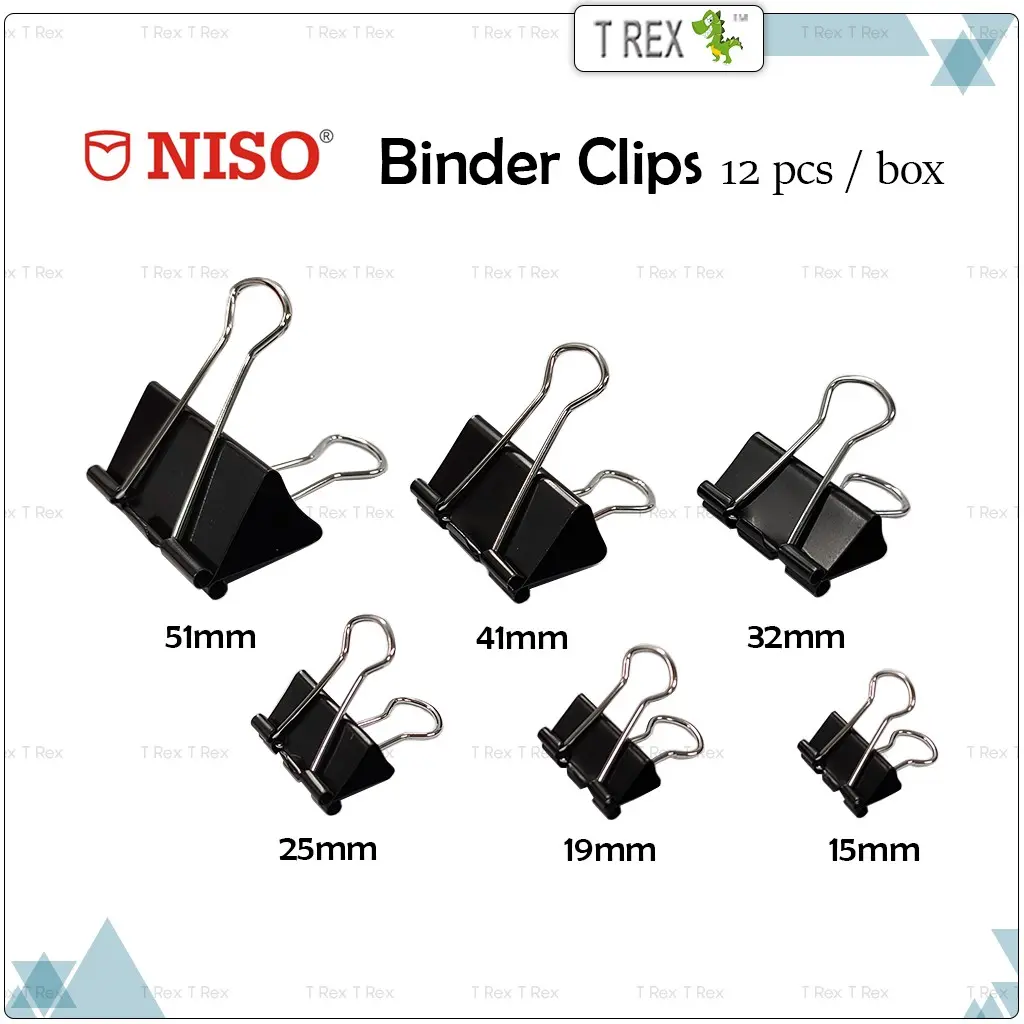 Niso Binder Clips 12pcs / Metal Double Sided Clip / Paper Clip / Black Binder Clip / Black Paper Clip / Klip Pengikat / Home & Office Stationery