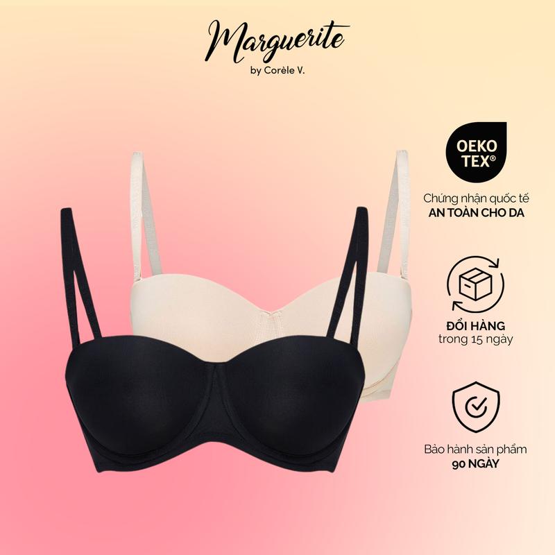 [COMBO SIÊU HỜI]  2 Áo lót nữ cúp ngang Marguerite nâng vừa có gọng, có thể tháo dây rời, chuẩn an toàn quốc tế OEKO-TEX từ Corèle Pháp - 12132B Cup Áo Ngực Bra Tua Rua Tua Rua