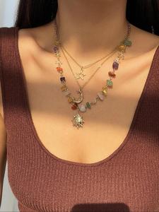 Collar con dije de diseño elegante de cristal artificial, estrella y luna para mujer, joyería de moda para fiesta, joyería comodín y exquisita para regalo