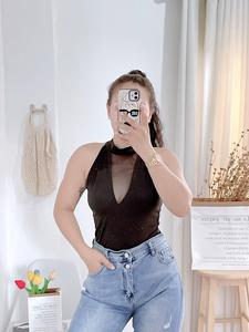 FORMA.MNL | Casual Halter Neck Sleeveless Mesh Top Cotton Fabric Clothing Soft Comfortable Sexy Womenswear, Cute, Basic Blouse