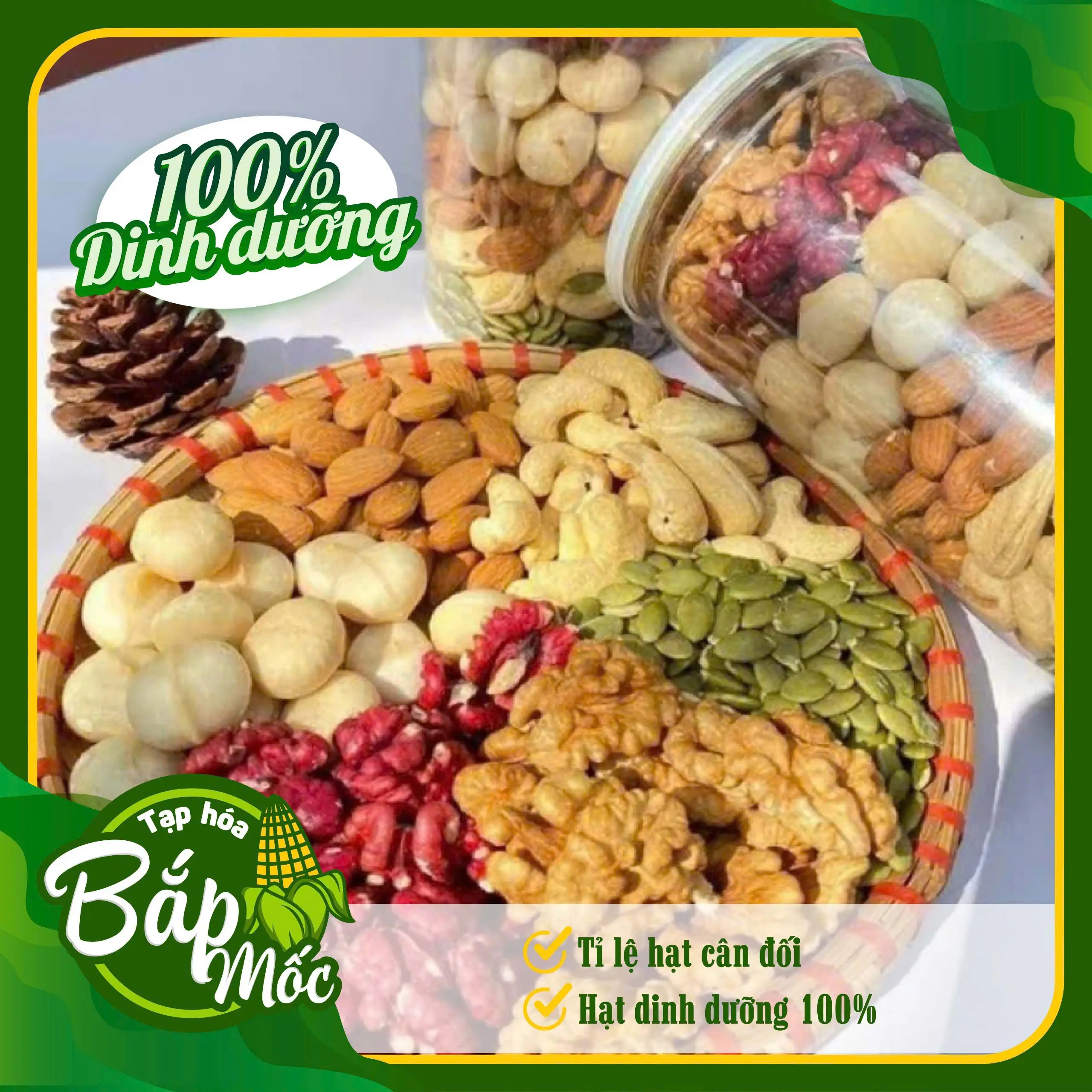 Hạt dinh dưỡng mix 6 loại macca, hạnh nhân, óc chó vàng, óc chó đỏ, bí xanh, hạt điều sấy nguyên vị Snack Ăn Vặt