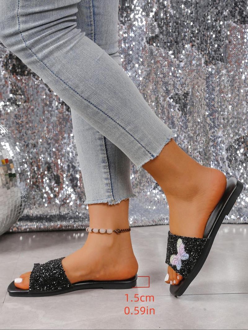 Product Introduction of Women's Fashionable Butterfly Pattern Slides, Casual Comfortable Flat Sandals for Summer, Non-slip Slides for Indoor & Outdoor Wear, Walking Shoes 6
