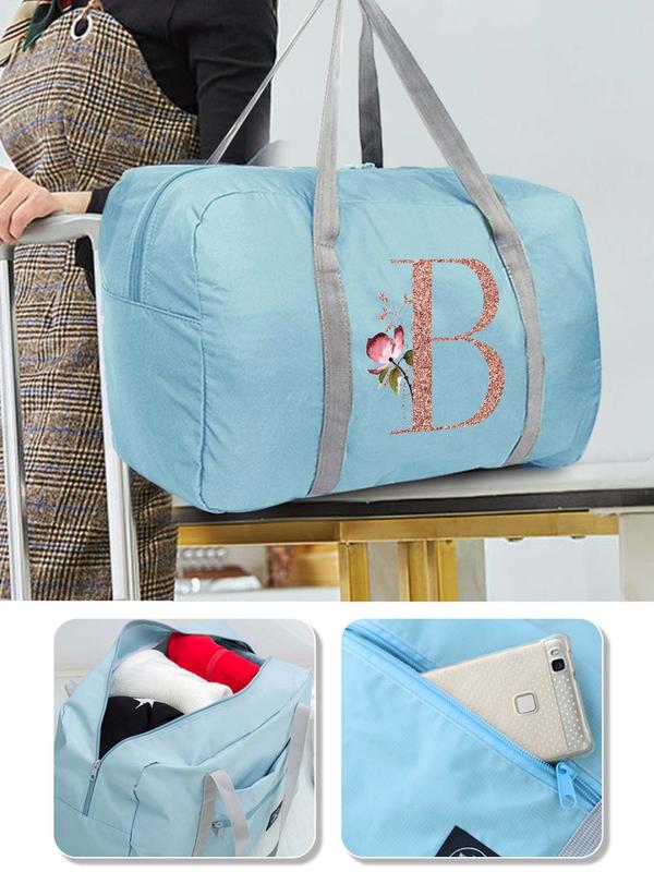 Letter & Floral Pattern Travel Bag, Large Capacity Organizer, Foldable Luggage, Tote Bag, Clothing Storage Duffel Bag, Travel Accessories 4