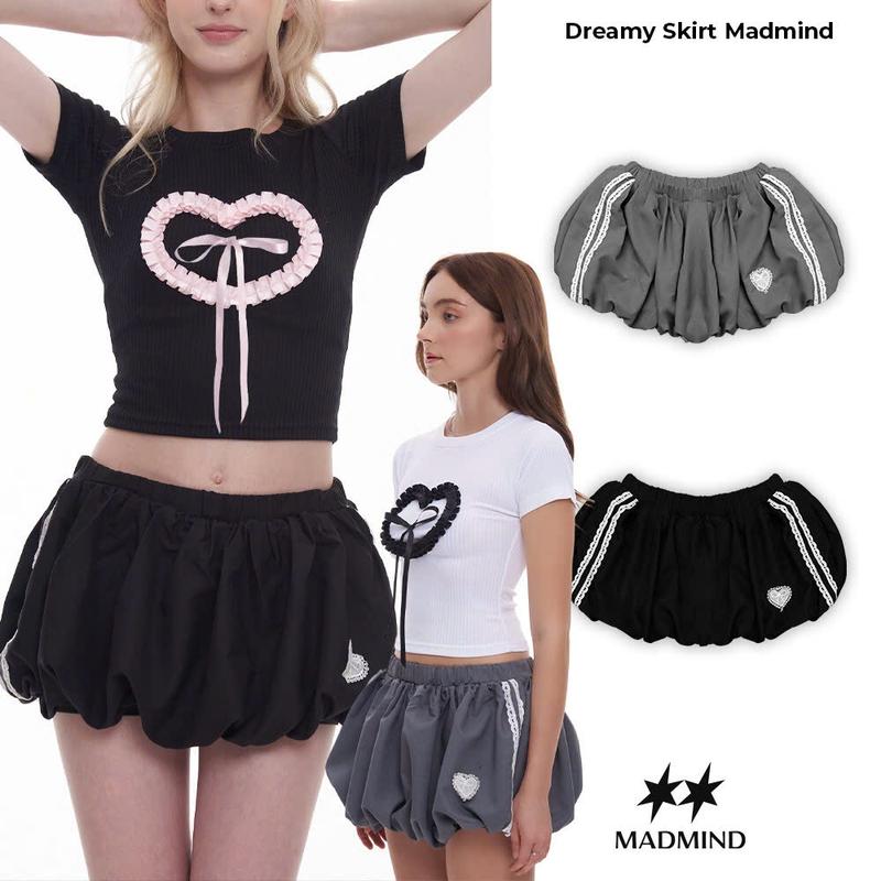 Chân Váy Nữ Ngắn Dáng Bí Kẻ Sọc May 2 Lớp (Có Quần Bảo Hộ) Dreamy Skirt MADMIND - Màu Đen/ Xám