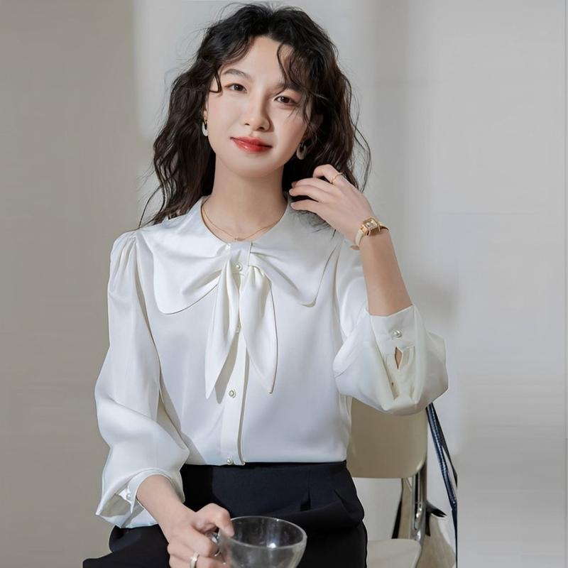 Áo Sơ Mi Công Sở Lụa Ngọc Trai Cổ Nơ Mềm Mịn Sang Trọng Dễ Mặc Dễ Phối Đồ VPT14 Top Shirt Voi