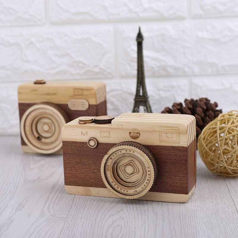 Toy Box Camera Wooden Toy Cameras Music Box Retro Camera Design Classical Melody ...