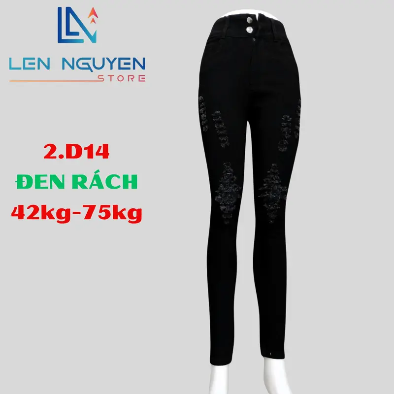 2.D14 [ Lên Nguyễn Store ] Quần Jean (Bò) Nữ Dài Dài 95-97cm, Size 42kg-75kg, Thiết Kế Thêu, Màu Xám, Xanh, Lưng Cao 2 Nút, Ống Ôm, Co Giãn, Mền Mịn, Bigsize, Hotgirl, Mang Phong Cách Năng Động, Trẻ Trung, Tự Tin, Dễ Phối Đồ, Skinny. Women Pants 2